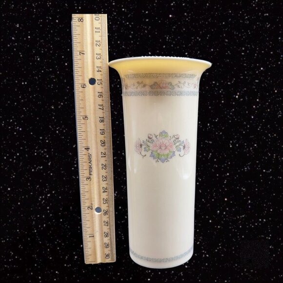 Vintage Lenox Vase Charleston Silver Edge Pink Blue Flowers USA Porcelain 6.5”T - Picture 9 of 13